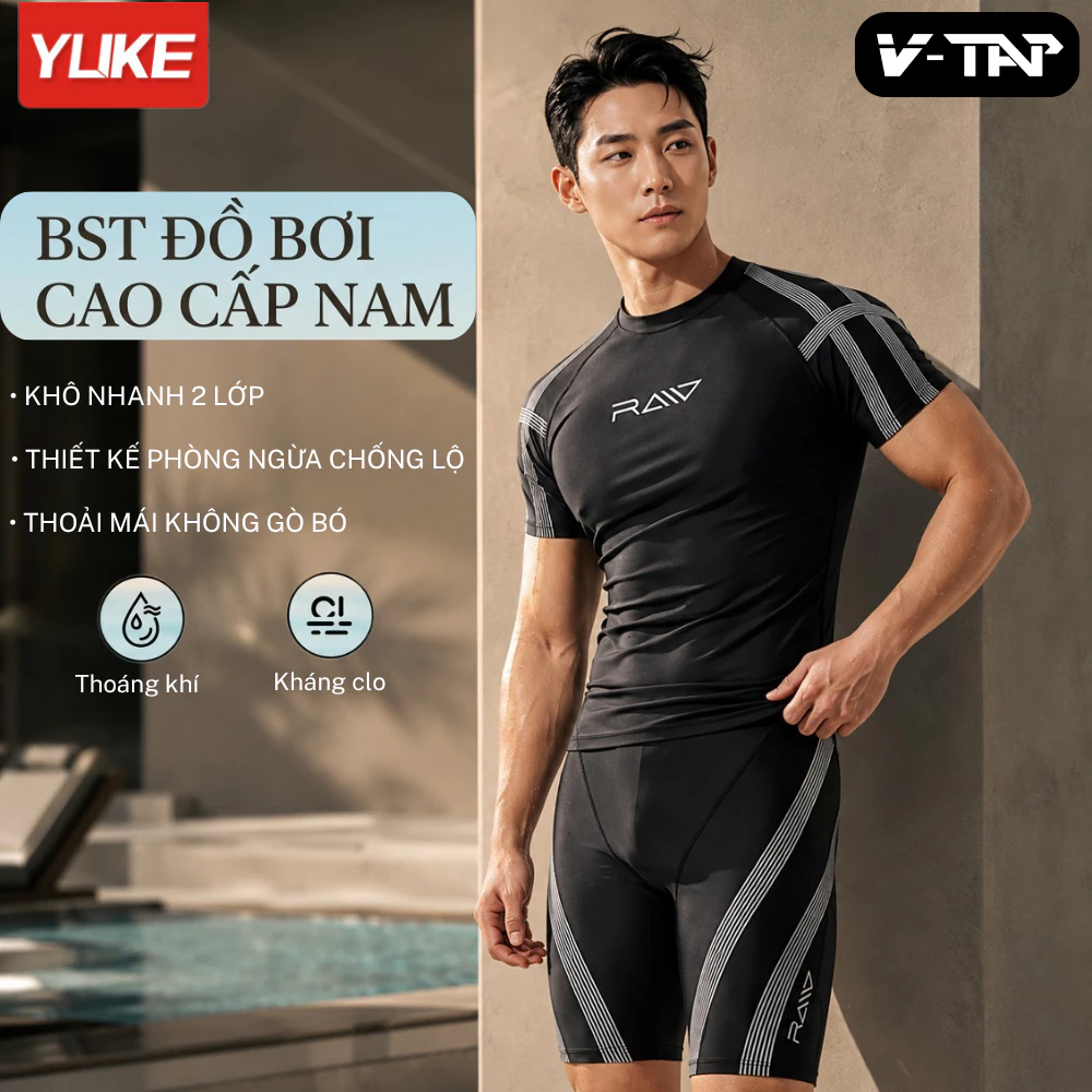 Bộ đồ bơi nam Ngắn Tay, Quần áo bơi Dáng Ôm YUKE 871 - Nhập khẩu chính hãng, Đã kiểm tra chất lượng