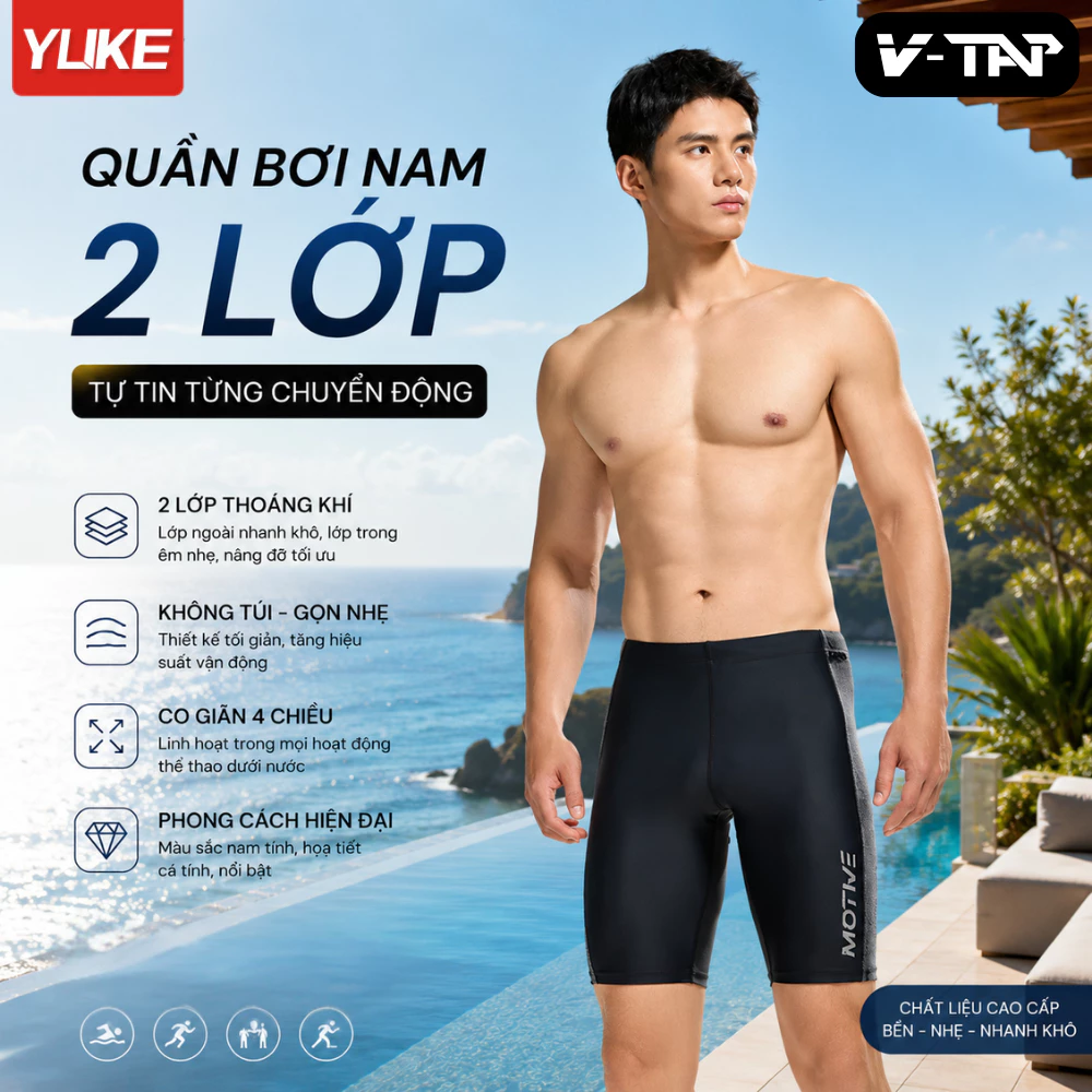 Quần bơi nam dáng ôm, có lớp lót YUKE-B31 - vải co giãn, đàn hồi - nhập khẩu chính hãng
