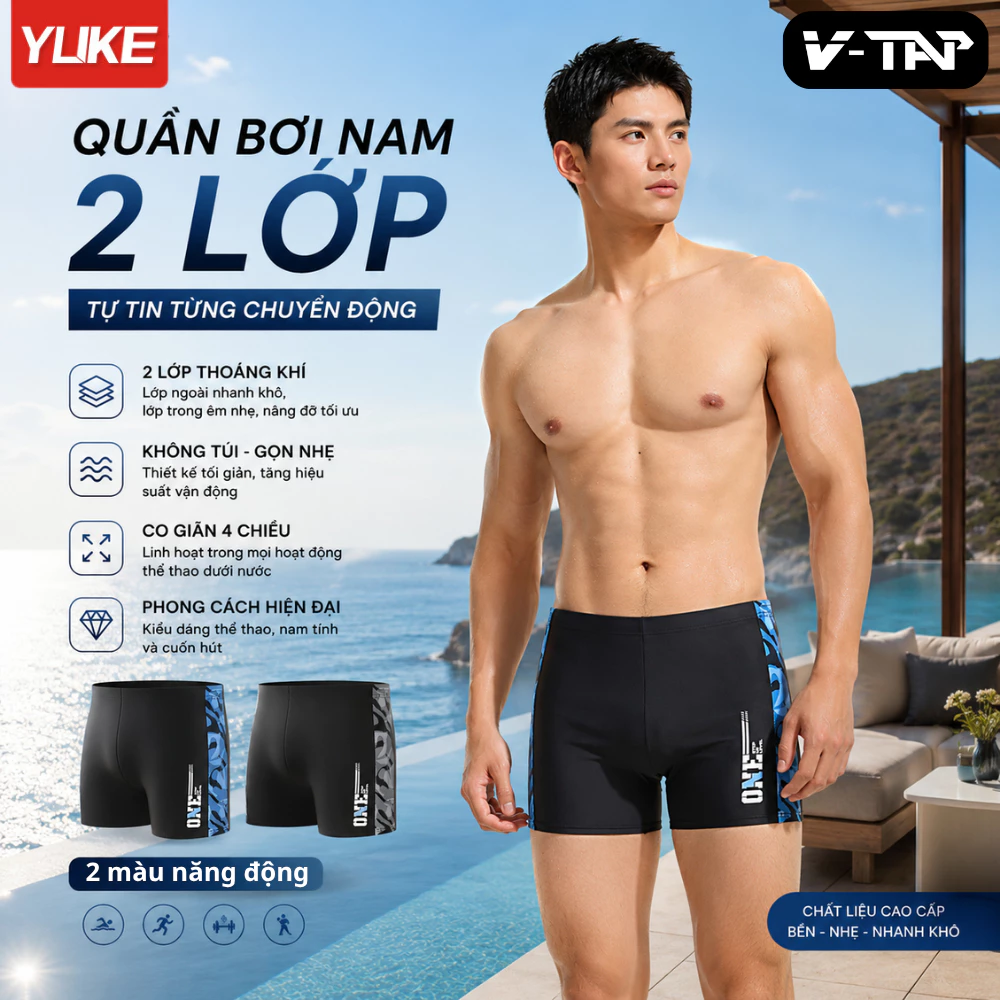 Quần bơi nam dáng ôm, có lớp lót YUKE YK100 - vải co giãn, đàn hồi - nhập khẩu chính hãng