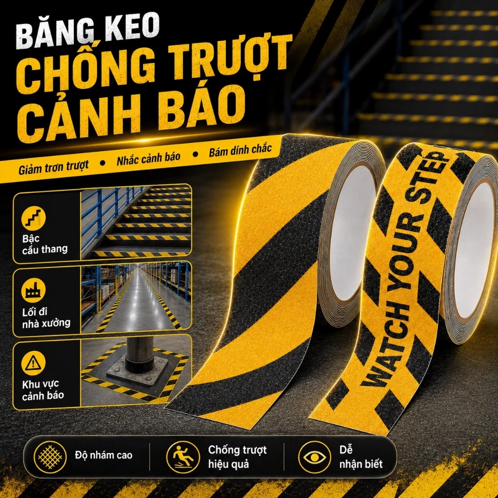 Băng Dính Chống Ngã Cuộn Dài 5M Băng Keo Nhám Dán Cầu Thang Chống Trơn Trượt Dán Bậc Cửa Ra Vào An Toàn