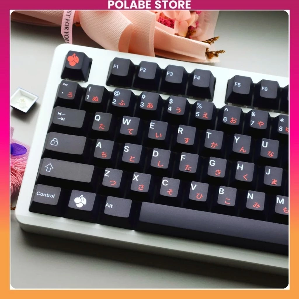 Keycap Mitoby WoB Red Japan White on Black - Cherry Profile PBT Dyesub Keycap Bàn Phím Cơ 60 65 75 TKL - Polabe