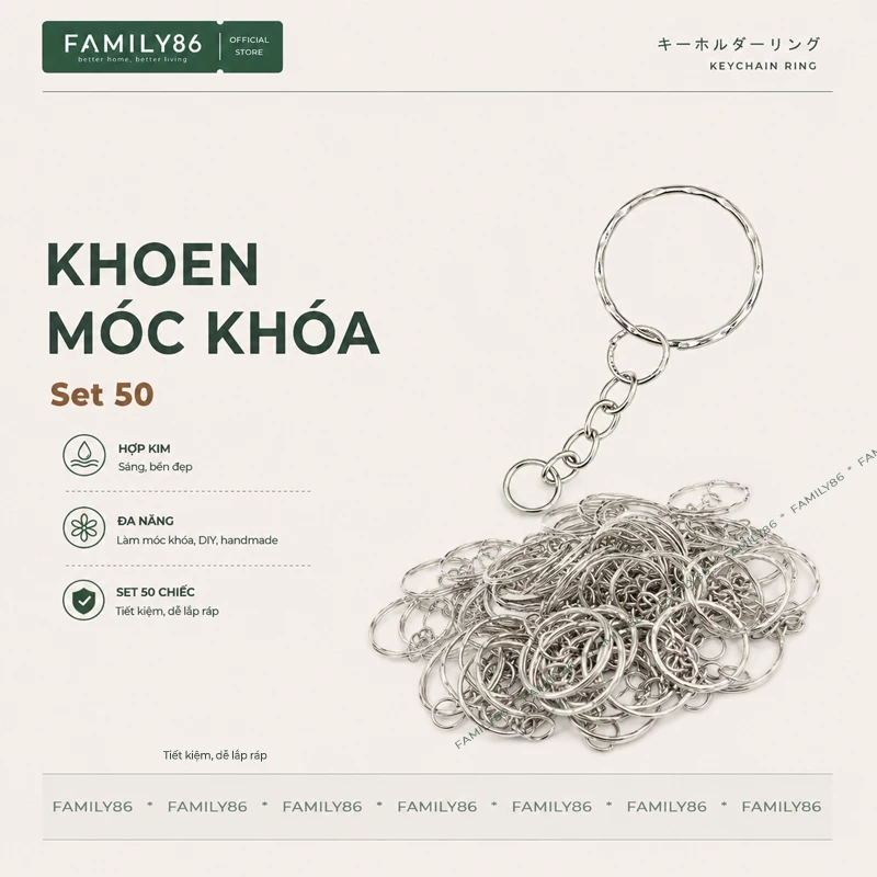 Set 50 Khoen Móc Khóa Keychain, Phôi Móc Chìa Khoá Tự Làm Đồ Cute Rẻ Nhỏ Đẹp Xinh Độc
