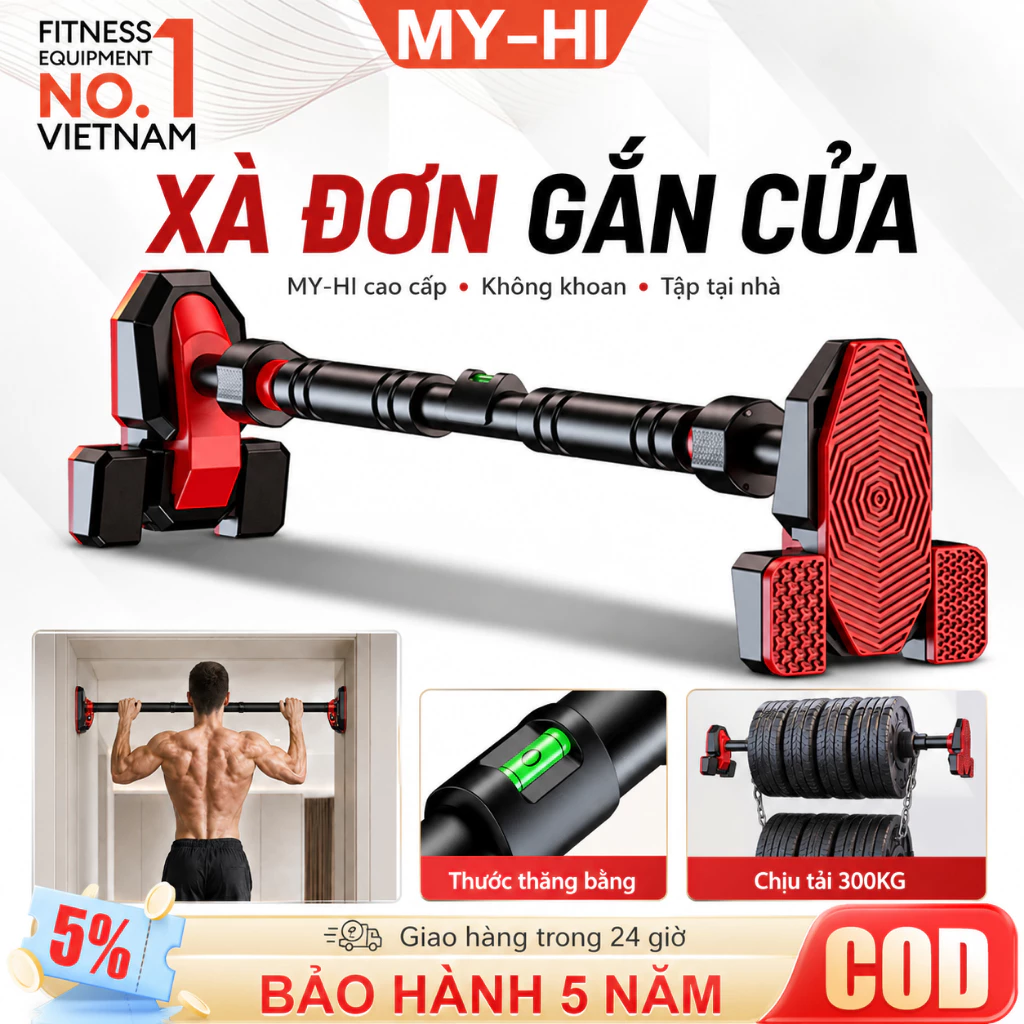 xà đơn gắn cửa 60-130cm,Không cần khoan,Có Thước Thăng Bằng,Tải trọng 300kg,Tập Gym Tại Nhà