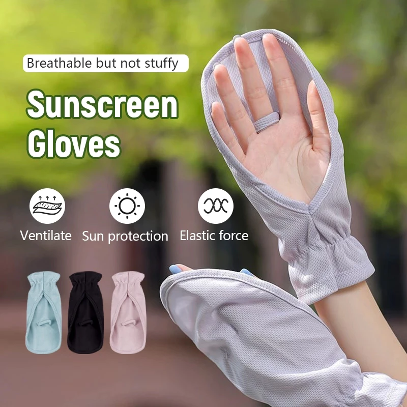 MiraLife Găng tay chống nắng bằng lụa băng-Găng tay hở ngón đạp xe ngoài trời-phong cách mỏng mùa xuân hè, không trơn tr
