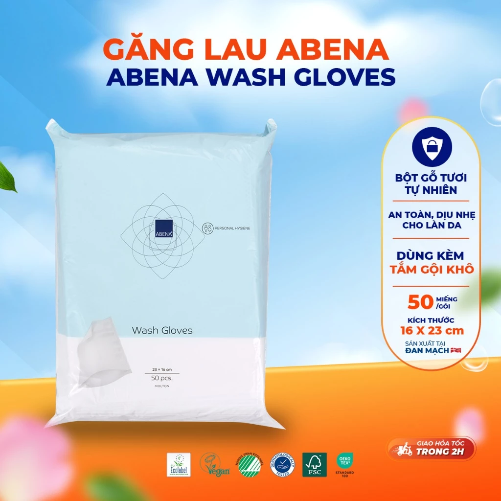 Găng lau chuyên dụng Abena giúp lau khô, làm sạch cơ thể, an toàn dịu nhẹ cho da size 16x23cm - Nhập khẩu Đan Mạch