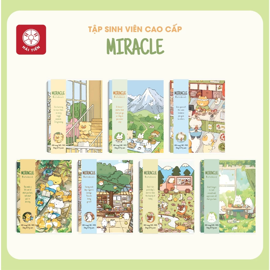 HẢI TIẾN Tập sinh viên [Miền Trung + Miền Nam] Miracle - 200 trang - ĐL 70g/m2 (4 ly caro 2x2mm, 4 ly ngang)
