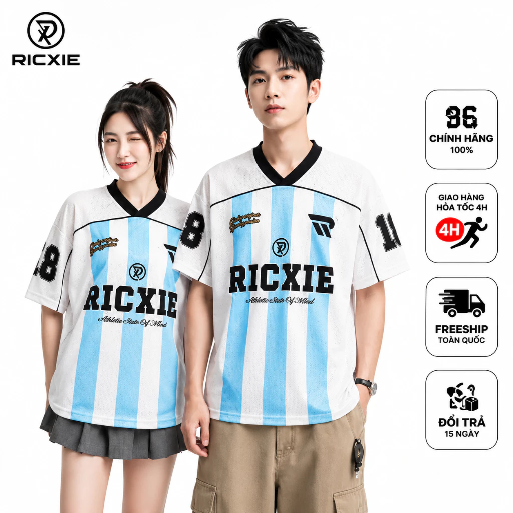 Áo Jersey Boxy RICXIE Số 18 Chất Liệu Lưới Thoáng Mát, Phong Cách Thể Thao Unisex Nam Nữ