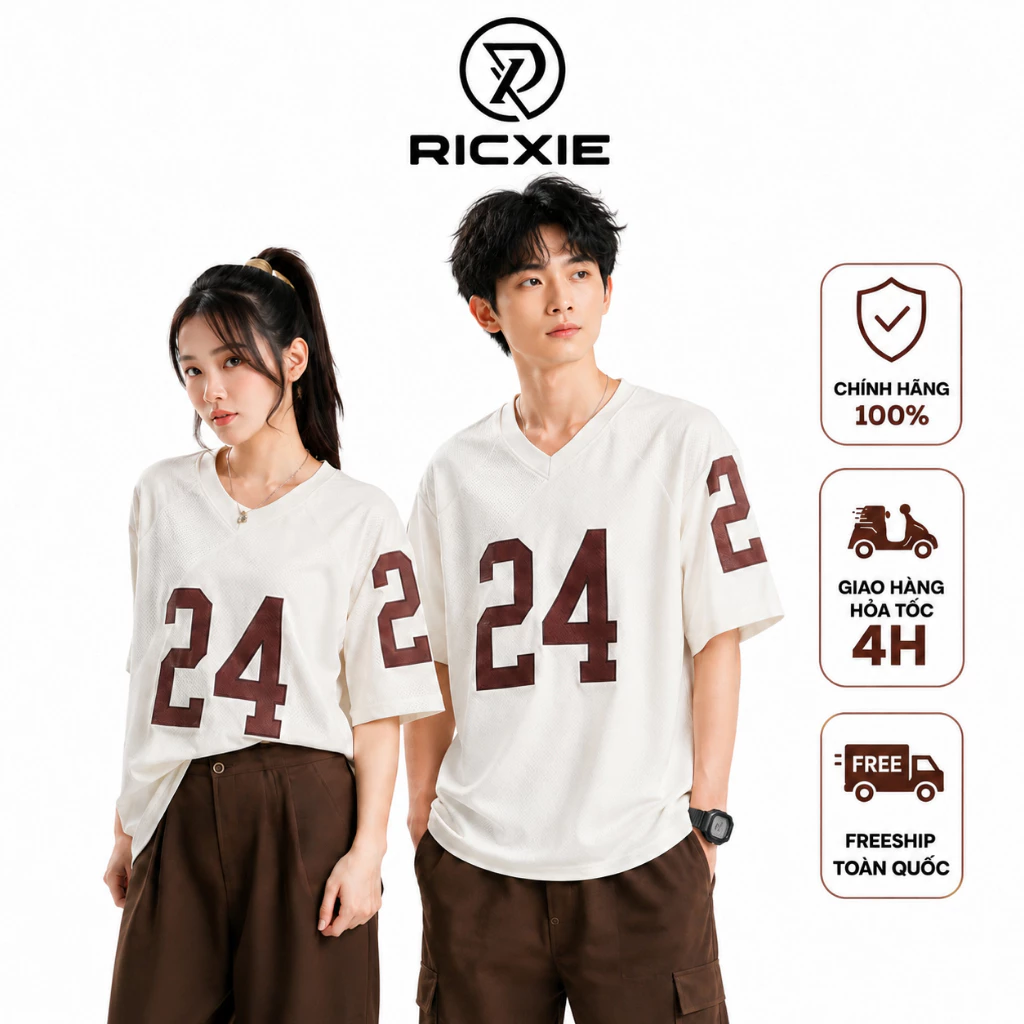 Áo Jersey RICXIE Số 24 Unisex Nam Nữ – Form Oversize  Phong Cách Thể Thao, Hình Thêu Cao Cấp