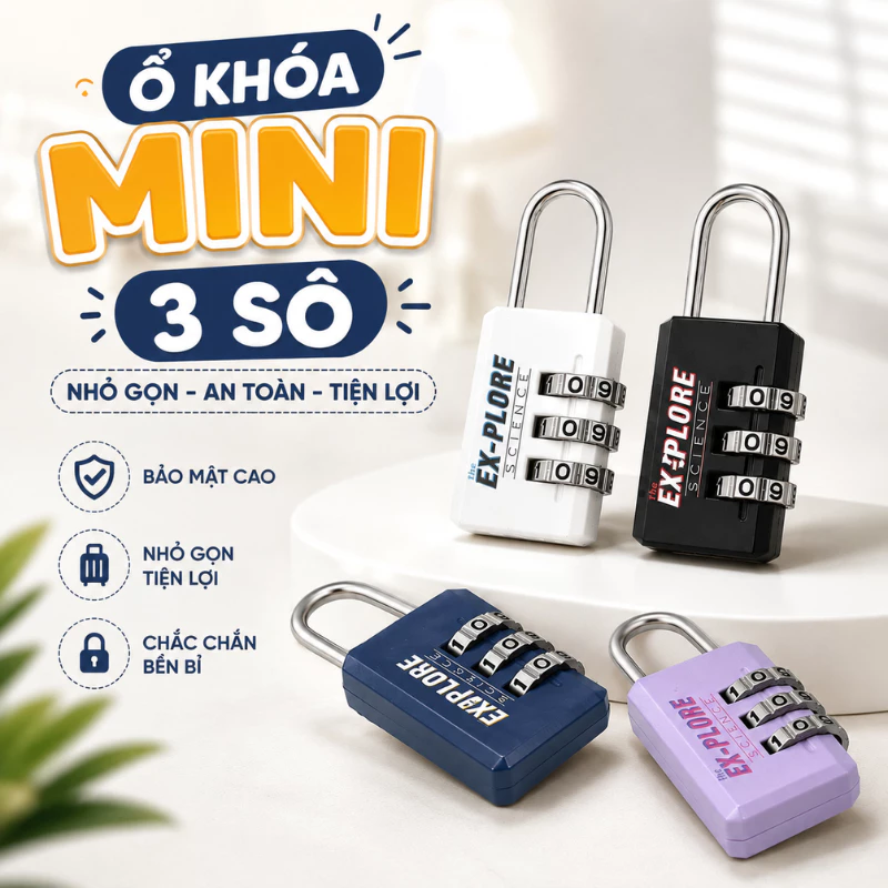 Ổ Khóa Mini 3 Số TOAM Khóa Du Lịch Khóa Hành Lý Khóa Tủ Cá Nhân Nhỏ Gọn Chống Trộm Hợp Kim Bền Đẹp