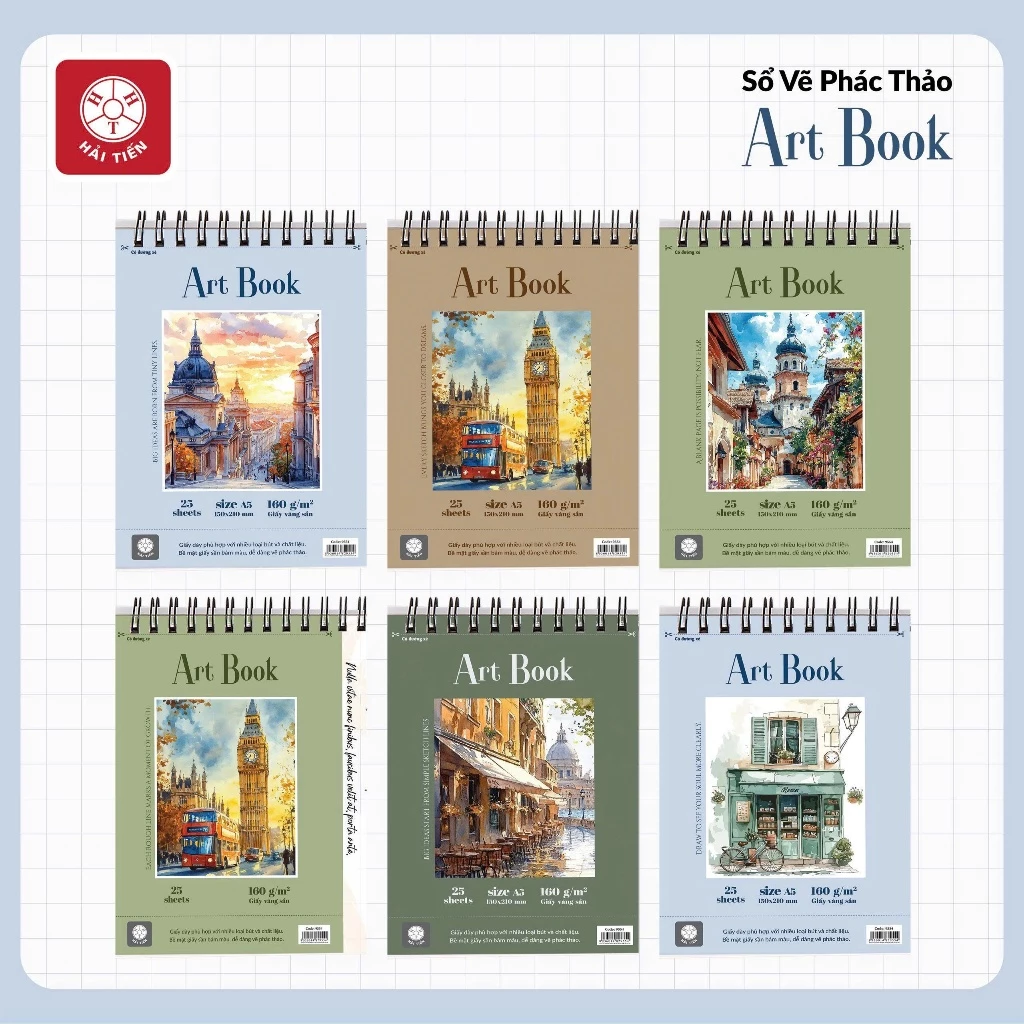 HẢI TIẾN Sổ vẽ phác thảo Artbook (A4/A5) - Giấy vàng sần - ĐL 160g/m2