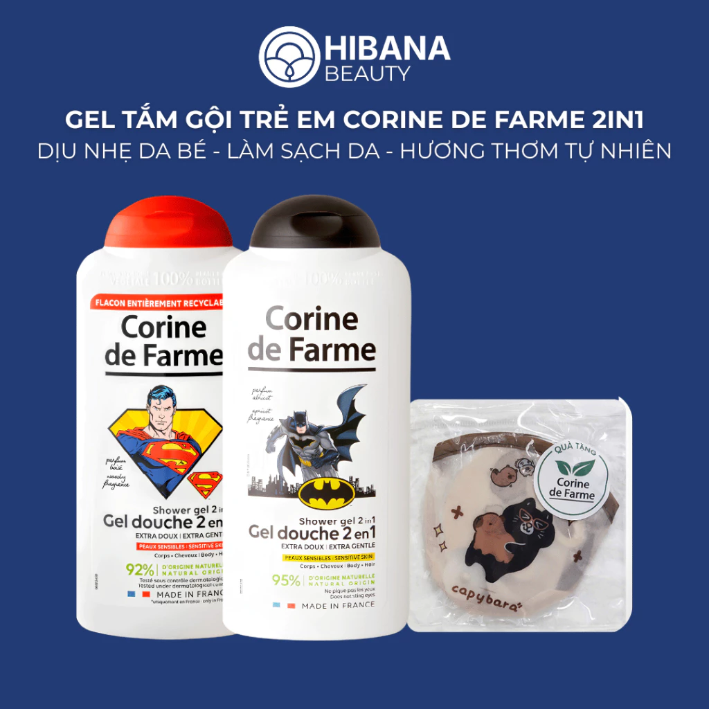 Gel Tắm Gội Trẻ Em Corine De Farme, Làm Dịu Da Bé, Làm Sạch Da & Tóc, Hương Thơm Tự Nhiên | 300ML