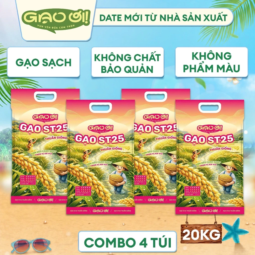 Combo 4 Túi Gạo ST25 5kg – Thương hiệu Gạo Ơi - Gạo Ngon Nhất Thế Giới 2023 - Tổng 20kg