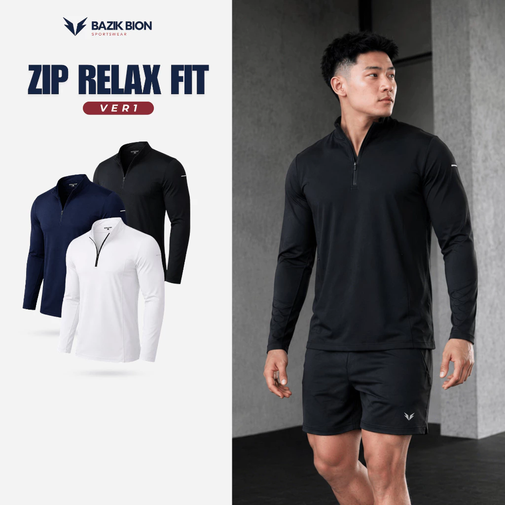 Áo Thun Dài Tay Nam Cổ Trụ Có Khóa 1/4 Zip BAZIK Relax Fit Co Giãn 4 Chiều, Vận Động Thoải Mái, Giữ Nhiệt Tốt - A28