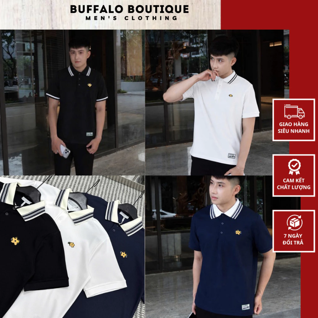 Áo Polo Nam Lá Lốt Phối Cổ Be Siêu Nét - Polo Nam Nữ Thêu Tag Vạt Áo Cao Cấp