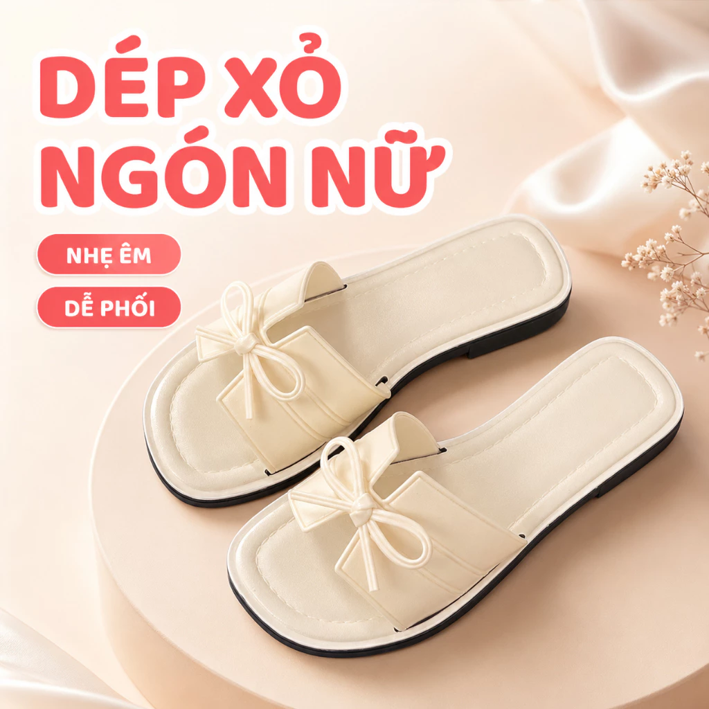 (HOT 2026) Dép Nữ Quai Ngang Thắt Nơ – Đế Bệt Mềm Chống Trơn, Dép Đi Biển Thời Trang Đẹp Dễ Phối Đồ