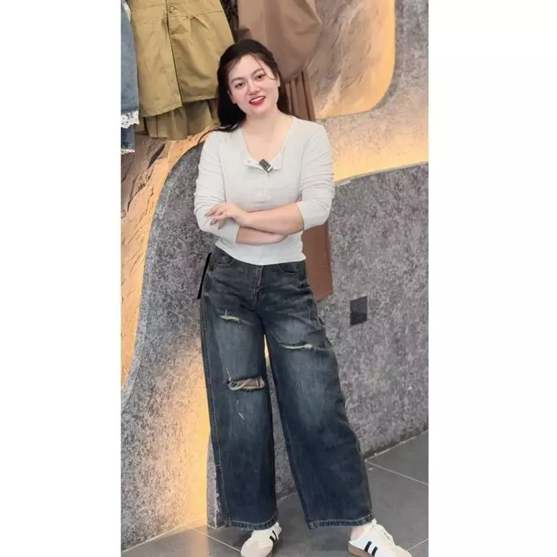 2266 BIGSIZE Quần baggy nữ cạp cao không co dãn, quần  baggy dáng thụng tạo kiểu cạp phối hai bên túi