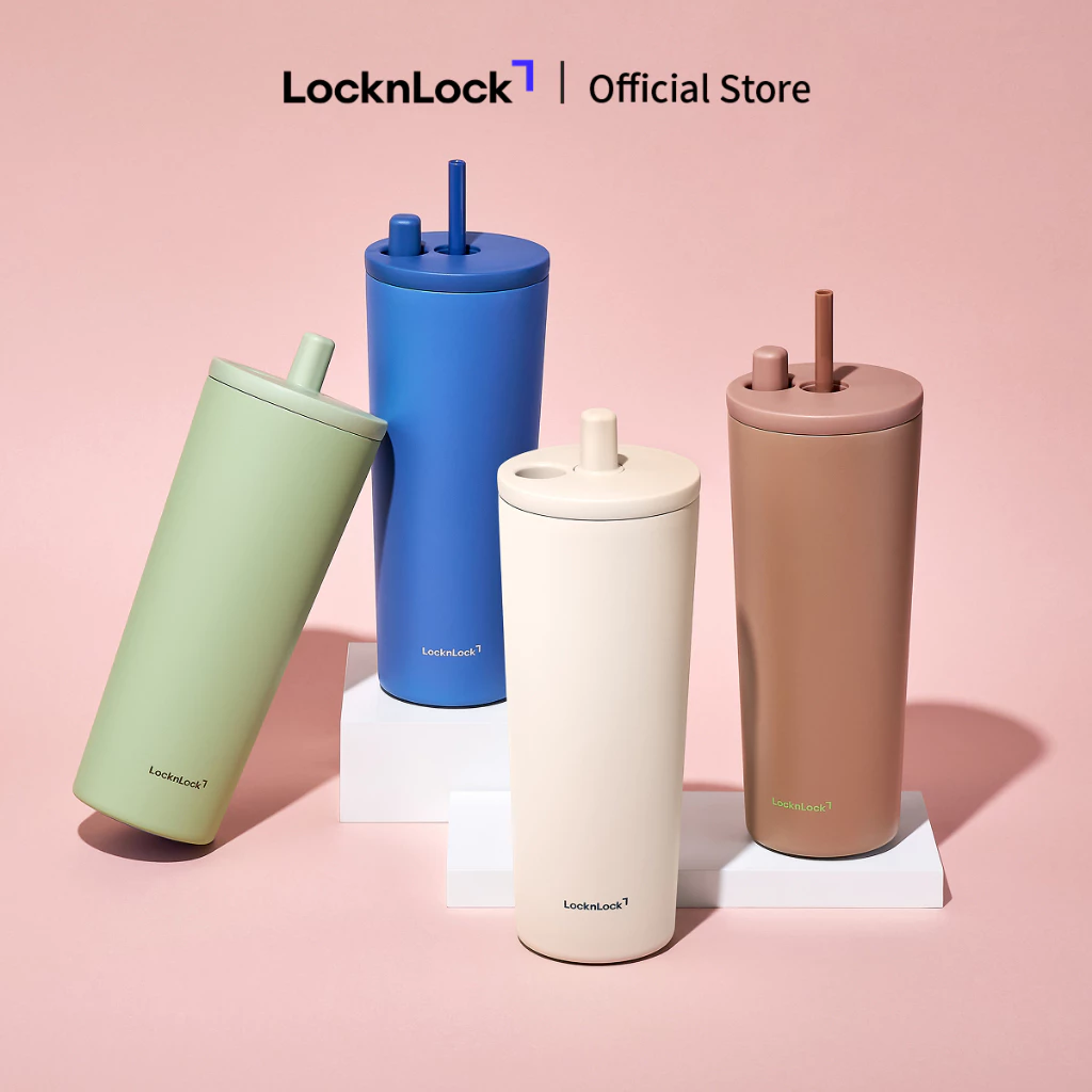 Ly Giữ Nhiệt Phủ Sứ LocknLock LHC4156, Inox 304, Dung Tích 740ml, Kèm Ống Hút, Hàng chính hãng - T2CMALL
