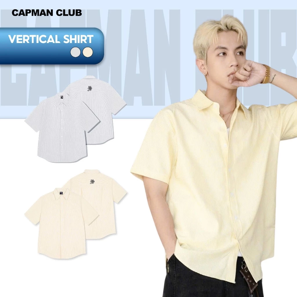 Áo sơ mi nam sọc Oxford VERTICAL ngắn tay CAPMAN CLUB, sơ mi nam nữ phom rộng trẻ trung thoải mái