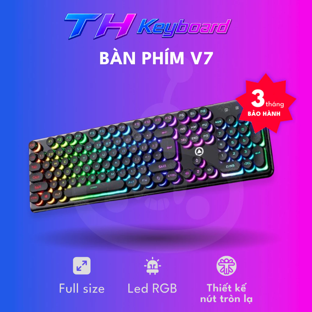Bàn Phím Xinh Giả Cơ Siêu Êm YINDIAO V7 Nút Tròn Led Xuyên Chữ Cao Cấp THkeyboard