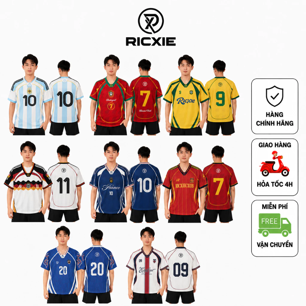 Áo Bóng Đá RICXIE Jersey Thể Thao Cao Cấp Nam Nữ WC2026, Thêu Nổi, Form BOXY, Thoáng Khí, Co Giãn