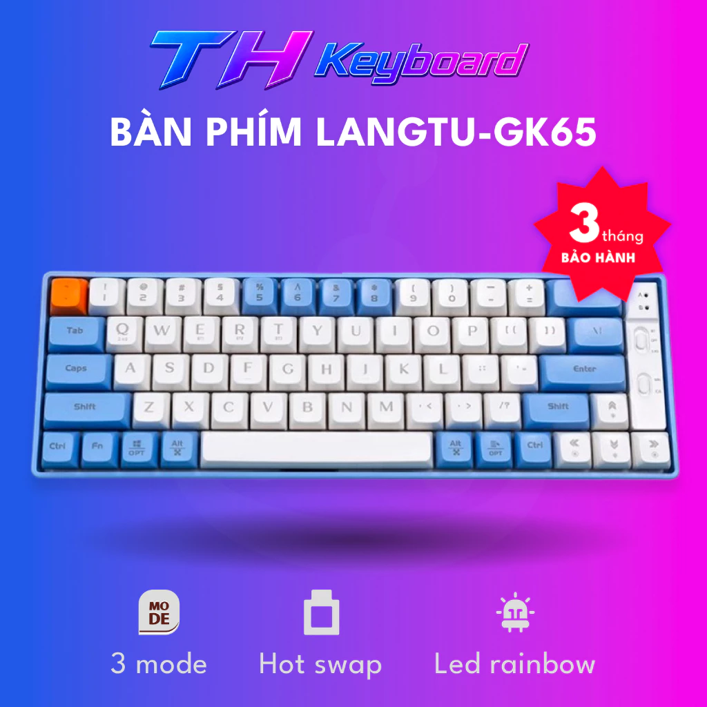 Bàn Phím Cơ Không Dây LANGTU GK65 HOTSWAP GoldenSwitch 3 chế độ kết nối - Hai màu THkeyboard