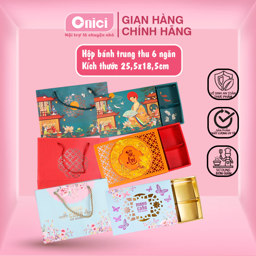 (QUÀ TẶNG KHÔNG BÁN) Bộ hộp đựng bánh trung thu dẻo 75gr 6 ngăn (mẫu ngẫu nhiên) ONICI