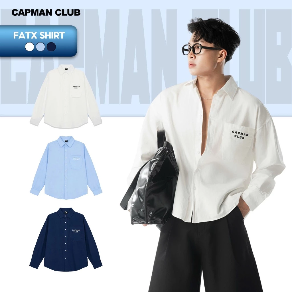 [BEST SELLER] Áo sơ mi nam tay dài FATX phom Boxy rộng CAPMAN CLUB, sơ mi nam basic phong cách trẻ trung, thoải mái