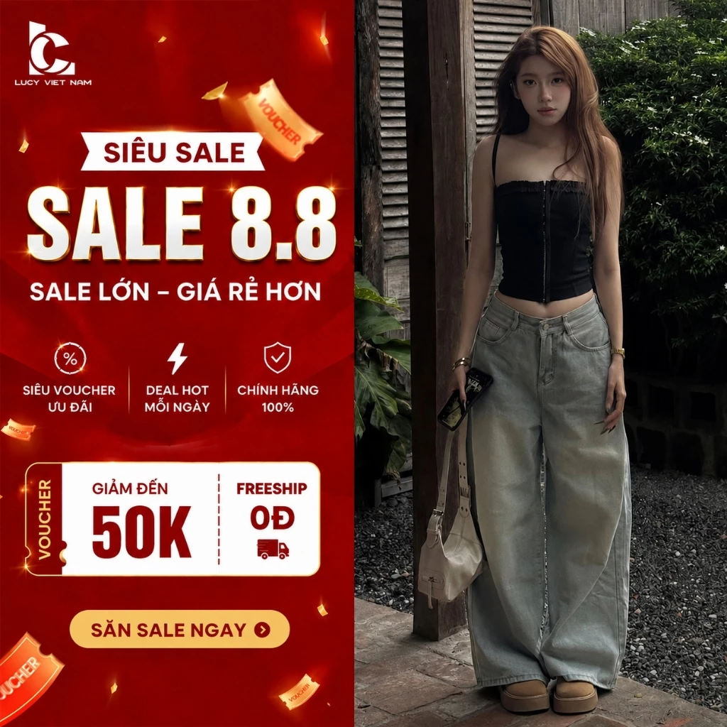 Quần Jean Nữ Ống Rộng Lưng Cao Tôn Dáng AVO AVOCADO Women High Waist Wide Leg Jeans
