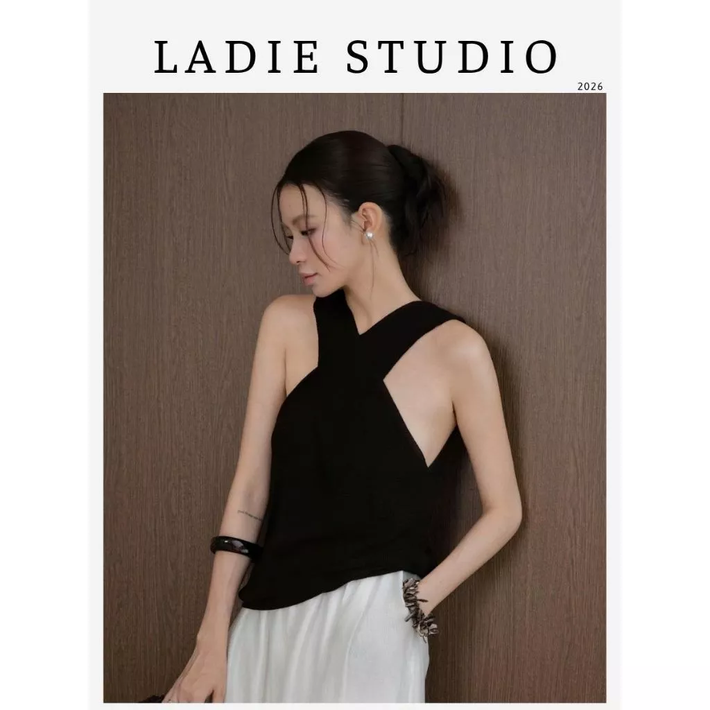 [LADIE STUDIO] Áo Cổ Chéo Len Dệt Kim – Áo sát nách cổ yếm đan chéo thanh lịch AO38