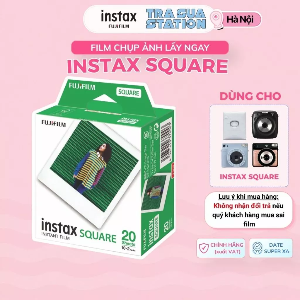Film Instax SQUARE Fujifilm - Viền Trắng - Hạn dùng xa - Film vuông chụp ảnh lấy liền Fujifilm Instax