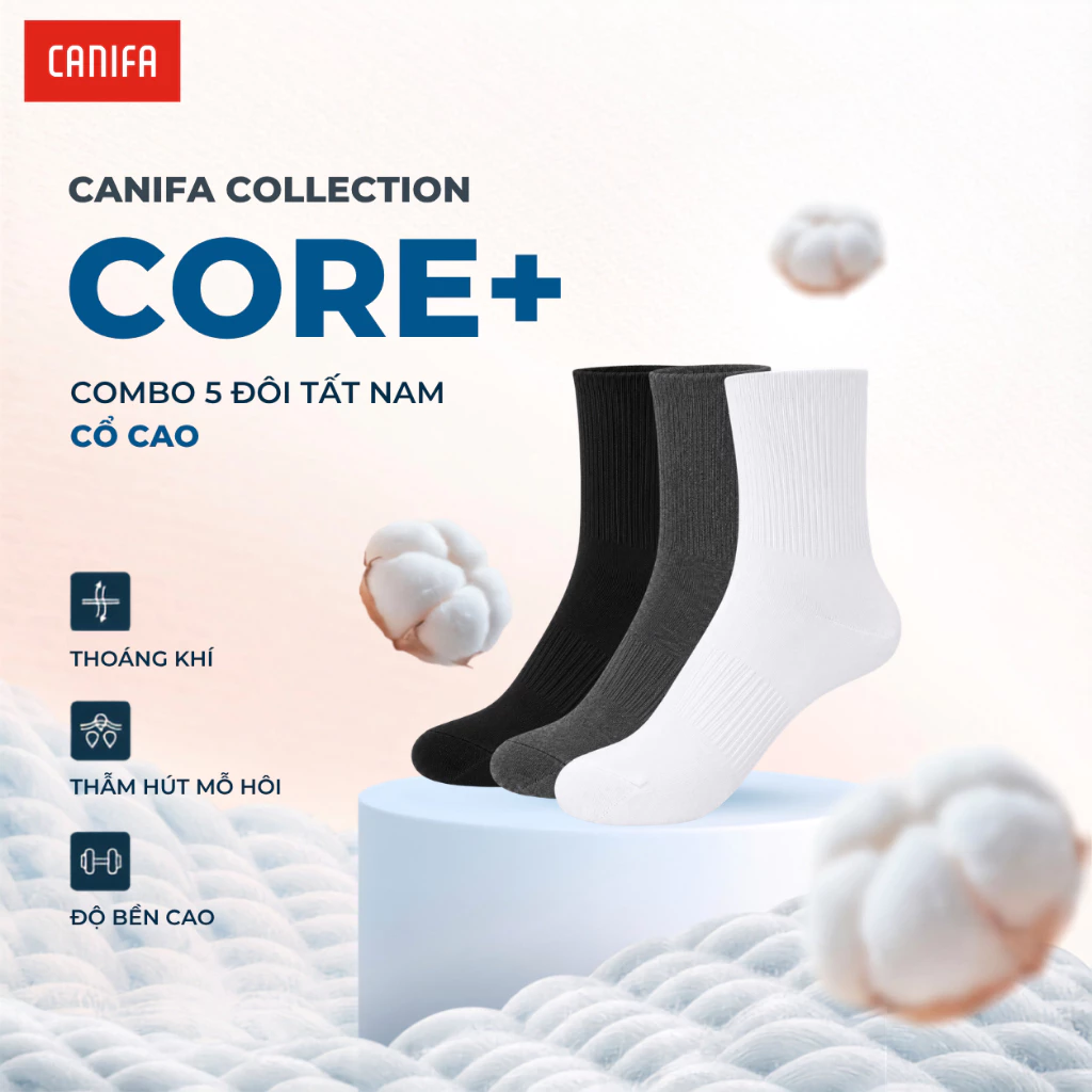 Combo 5 đôi tất cổ cao nam CANIFA kháng khuẩn khử mùi 8AX25A013