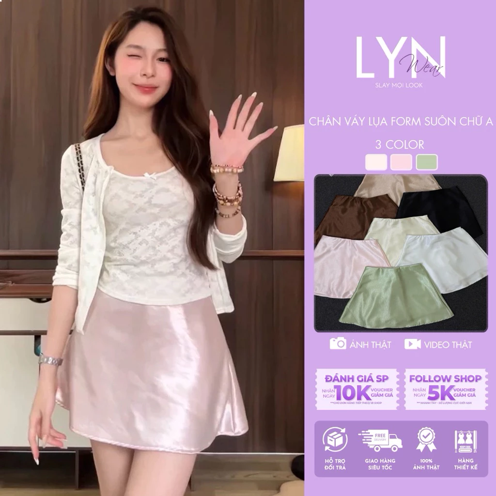 | LYN WEAR | Chân Váy Lụa Chữ A Ngắn Xòe Y2K Cạp Thấp Mềm Mịn Nữ Hàn Quốc