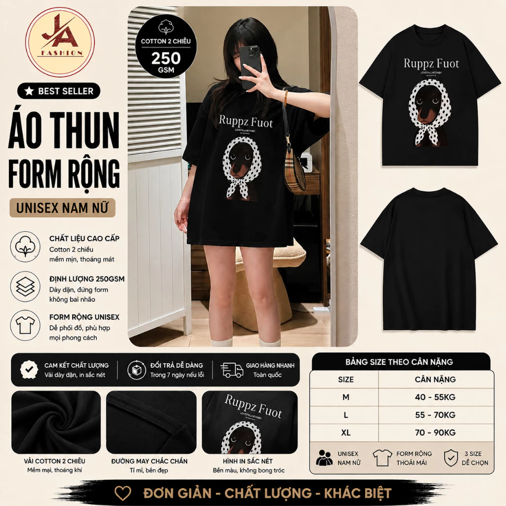 Áo thun form rộng nữ  in hình chó sành điệu cá tính, cotton 260gsm thoáng mát hottrend 2026