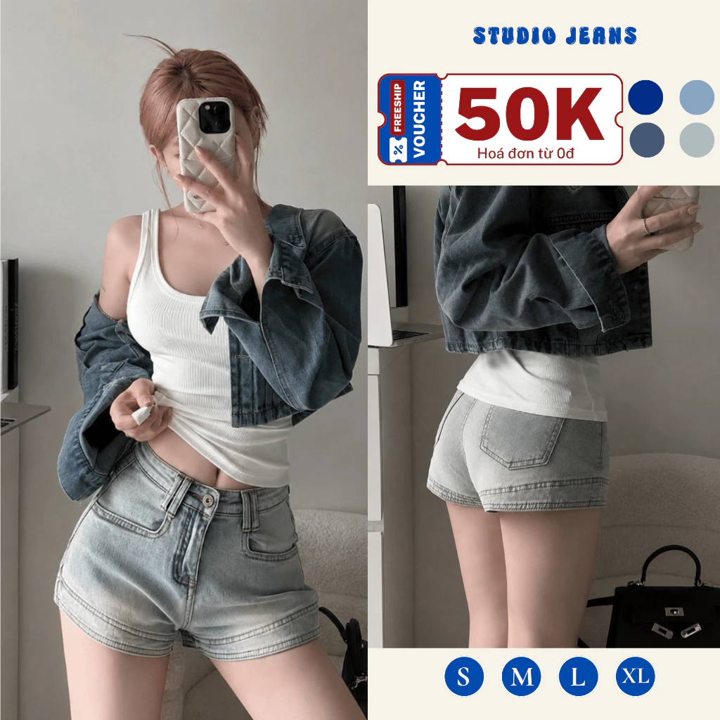 Quần Short Jeans Nữ Lưng Cao Denim Cạp Cao,Quần Đùi Jean Denim Cao Cấp Form Đẹp Tôn Dáng Mặc Đi Học Đi