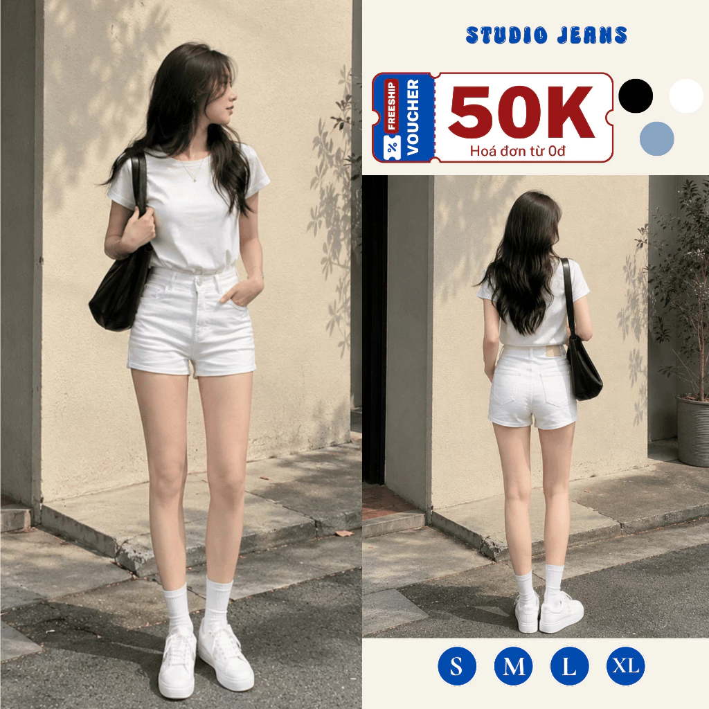 [VOUCHER 100K 8/8] Quần Đùi Cạp Cao Short Jeans Nữ Trắng Đủ Màu Chất Liệu Denim Cao Cấp, Đi Làm Đi Học Đi Chơi