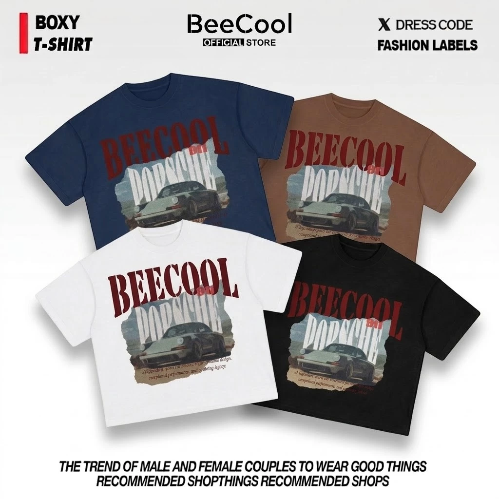 Áo thun BOXY Por911 cotton co giãn, in trame cao cấp