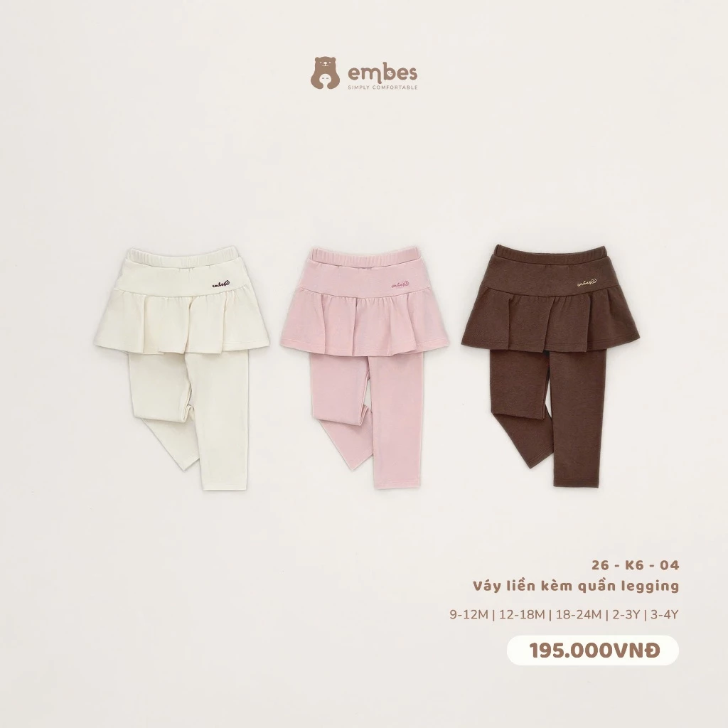 Váy Cho Bé Gái Embes, Váy Liền Quần Legging Chất Cotton Mềm Cho Bé Gái Mặc Thu Đông Size Từ 8-18kg