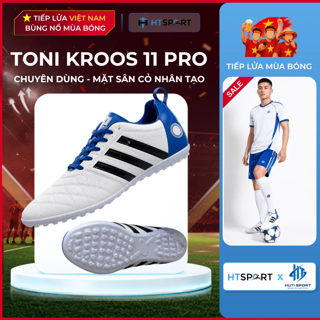 Giày Bóng Đá 3 Sọc Toni Kroos 11 Pro, Giày Đá Banh Sân Cỏ Nhân Tạo Đế TF Bám Sân, Chống Trượt Tốt