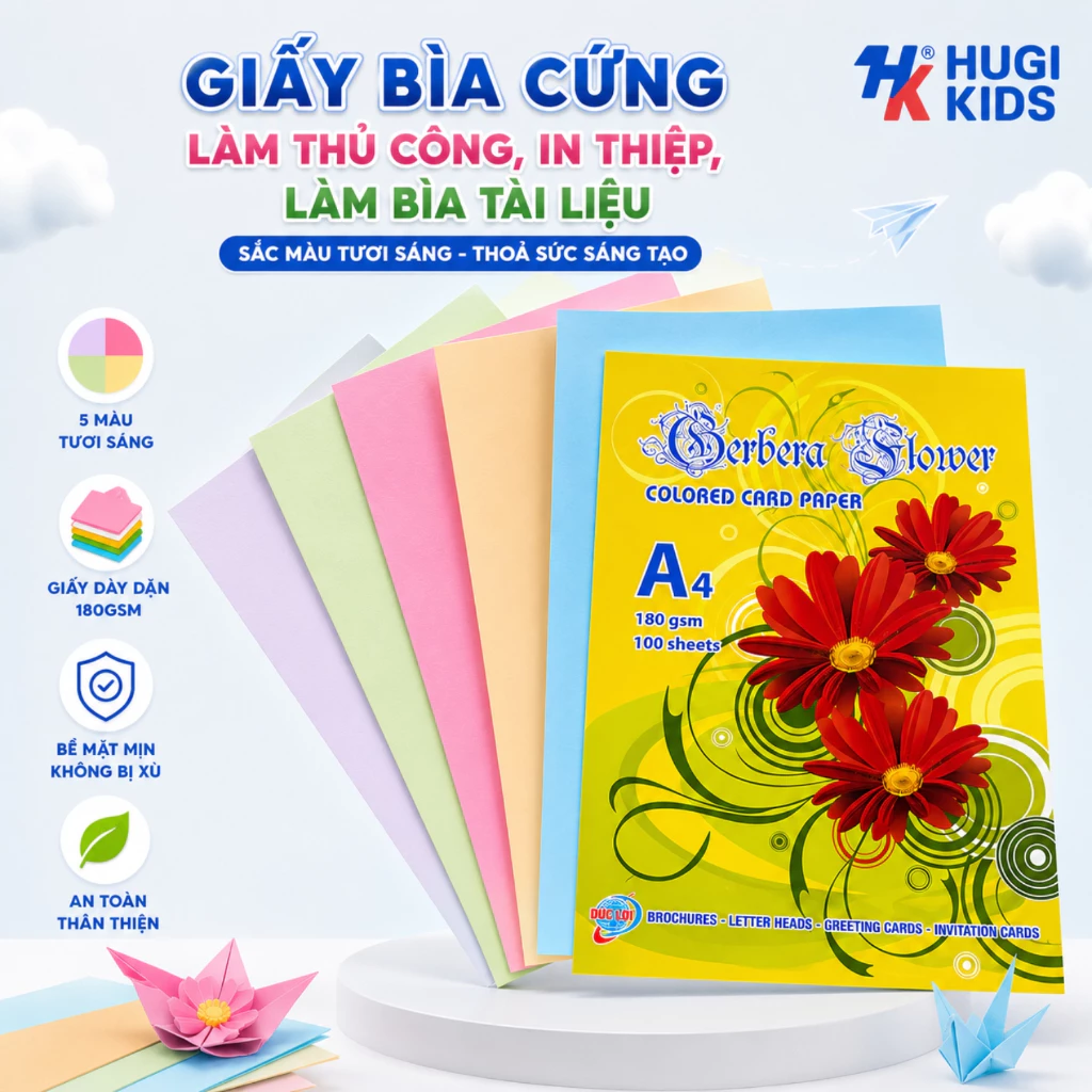 Bìa Màu A4 180gsm Gerbera – Giấy Bìa Cứng Làm Thủ Công, In Thiệp, Làm Bìa Tài Liệu