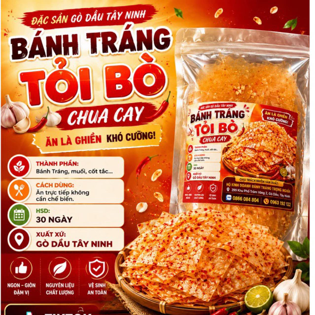 Bánh Tráng Tỏi Bò Chua Cay ngon tuyệt vời