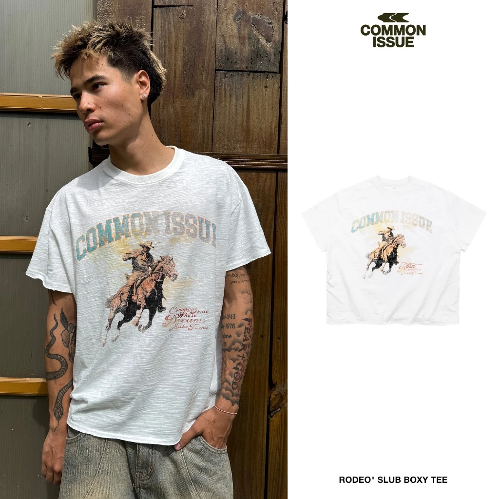 Áo Thun Form Boxy "RODEO” Chất Vải Slub Mỏng 220gsm Unisex Nam Nữ | Common Issue