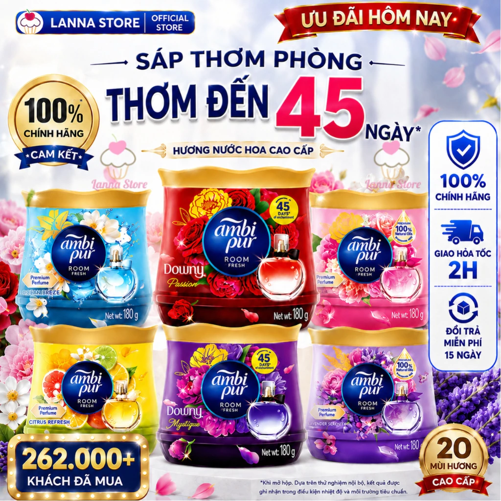 【CHÍNH HÃNG + 20 MÙI】Sáp Thơm AMBI PUR Hương Thơm Thư Giãn 180G - Phòng Ngủ, Nhà Vệ Sinh, Khách, Bếp