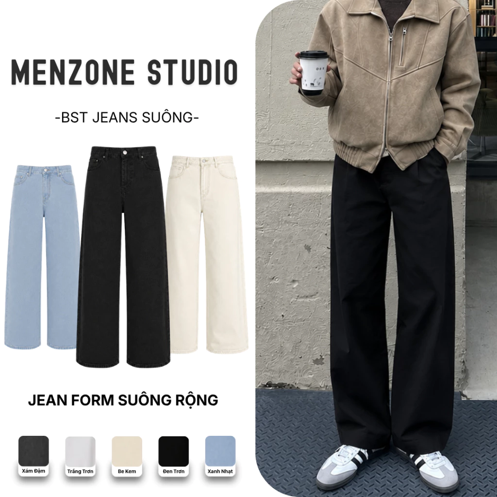 Quần Jean Baggy Nam Form Suông Rộng,Tôn Dáng,Dễ Phối Đồ, Màu Đen Thường Basic MenZone