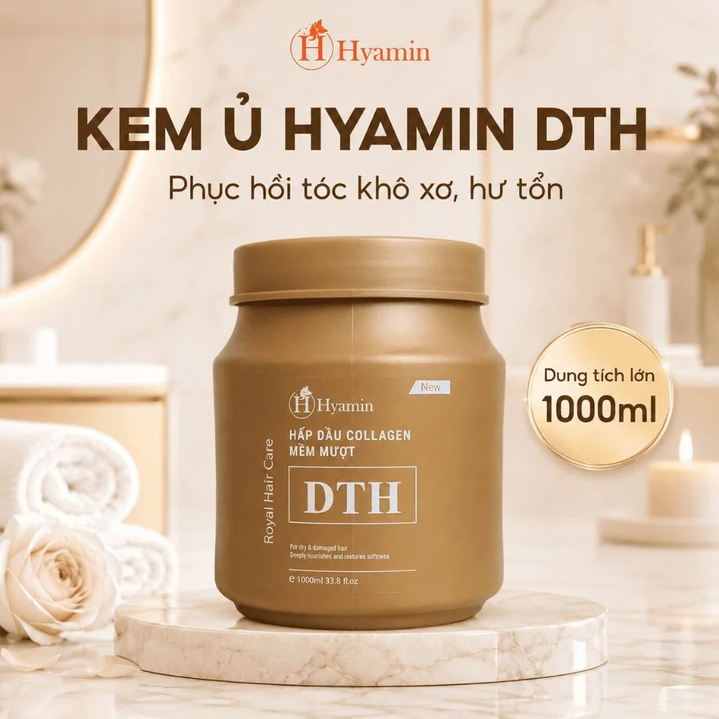 [HYAMIN CHÍNH HÃNG] COMBO 2 Kem ủ tóc hấp dầu Hyamin Collagen DTH phục hồi hư tổn mềm mượt thơm như nước hoa 1000ml