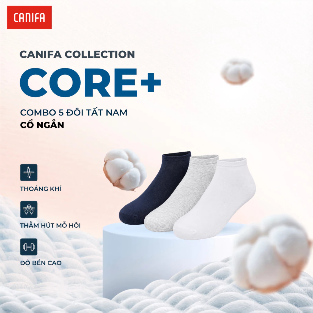 Combo 5 đôi tất nam CANIFA cổ ngắn cotton thoáng khí chống hôi chân 8AX25A010 FW25
