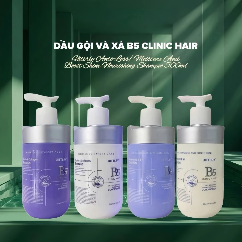 Bộ Gội Xả B5 Clinic Hair UITTLRY Anti-Loss/Moisture And Boost Shine Nourishing Shampoo 500ml