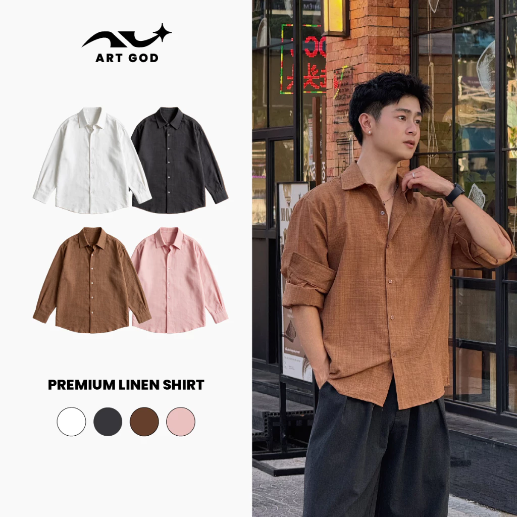 Áo Sơ Mi Regular Vải Linen Xước Cao Cấp Thoải Mái Phong Cách Basic Unisex Nam Nữ ARTGOD HMA128