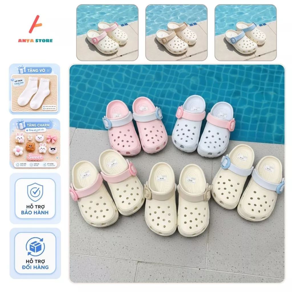 Dép Sục Mix Quai Nhiều Màu, Chất Liệu EVA Cao Cấp Siêu Nhẹ Quai Khuy Khóa Linh Hoạt Chống Nước - Đổi Size QH10