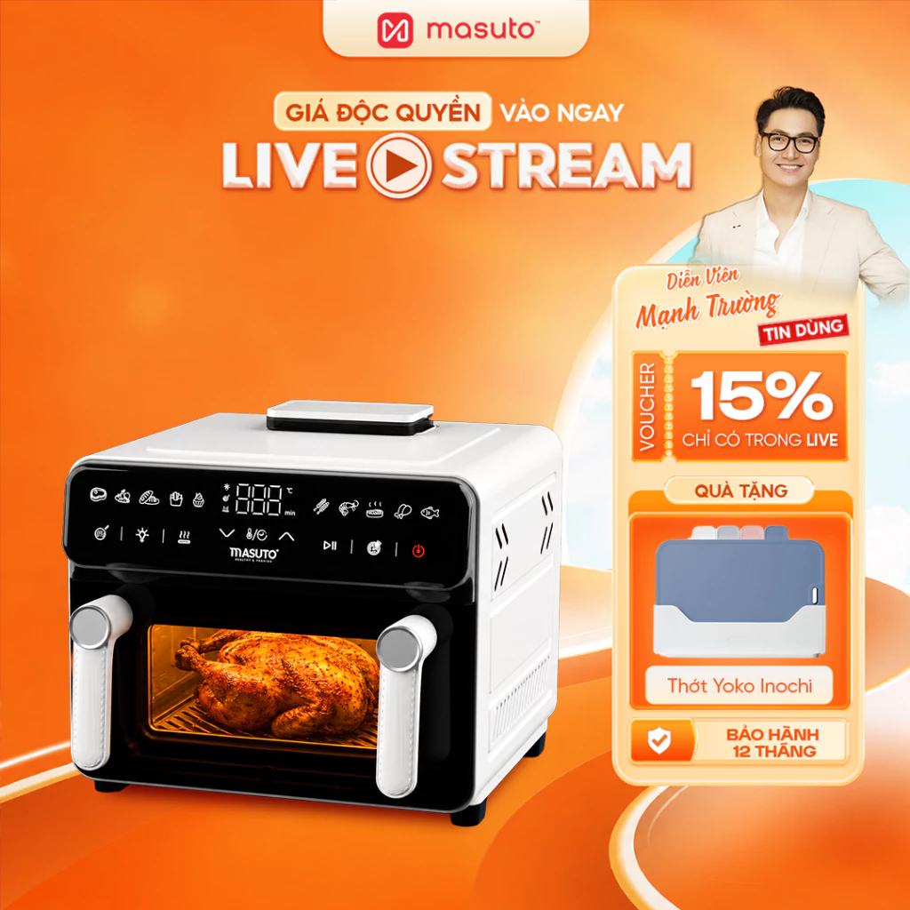 12L MASUTO MSPRIMEAIR AI - Nồi Chiên Không Dầu Cao Cấp - Dung Tích Cực Đại - Không Cần Lật – Chín Đều 2 Mặt – 2 Tầng Đốt