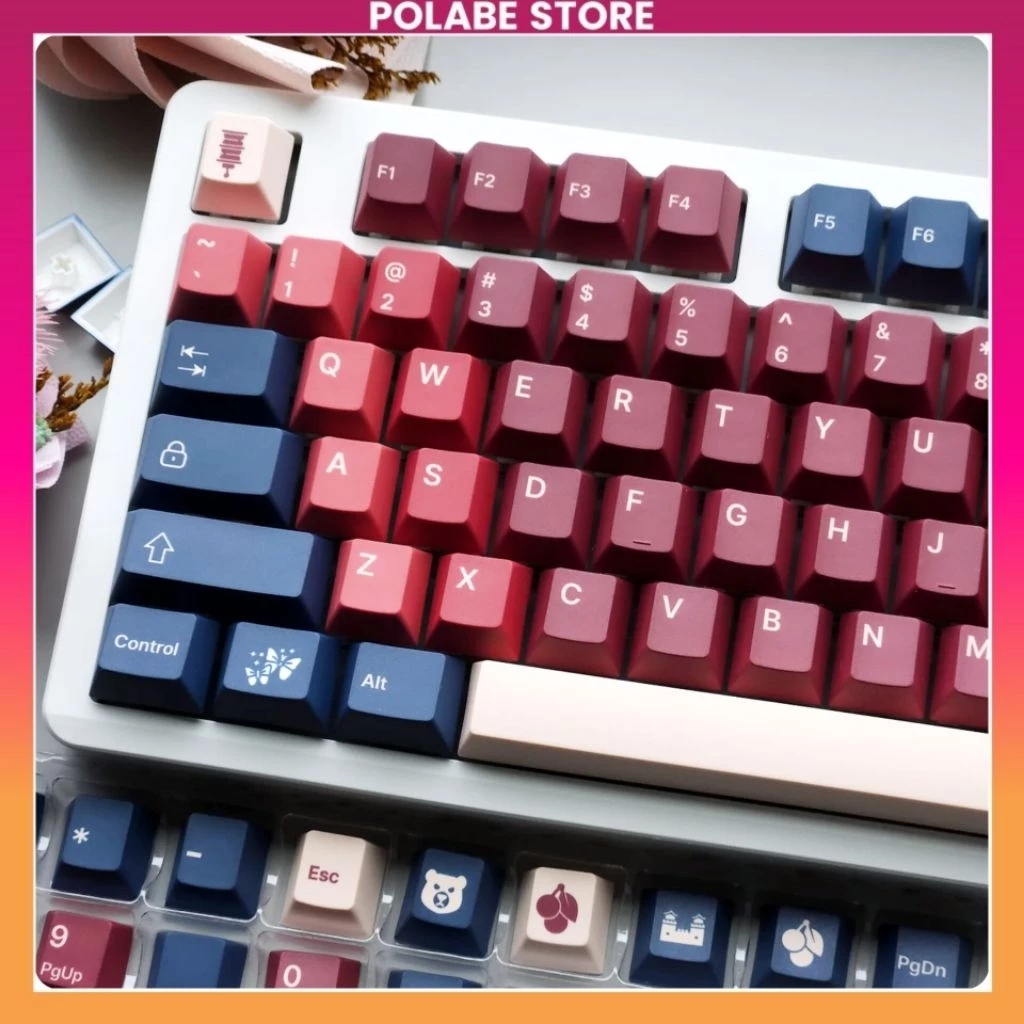 [Chính Hãng] Keycap Red Bean Mitoby - Cherry Profile Keycap bàn phím cơ PBT Dyesub Đỏ Xanh  - Polabe